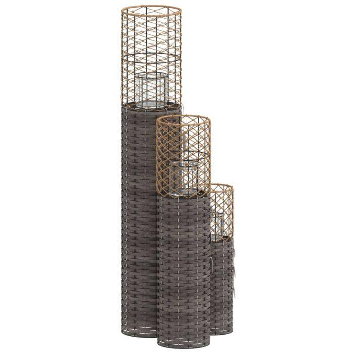 Bougeoirs - VIDAXL - 3 pcs - Gris - Osier - Lanterne à Bougie - Dimensions 15x50 cm