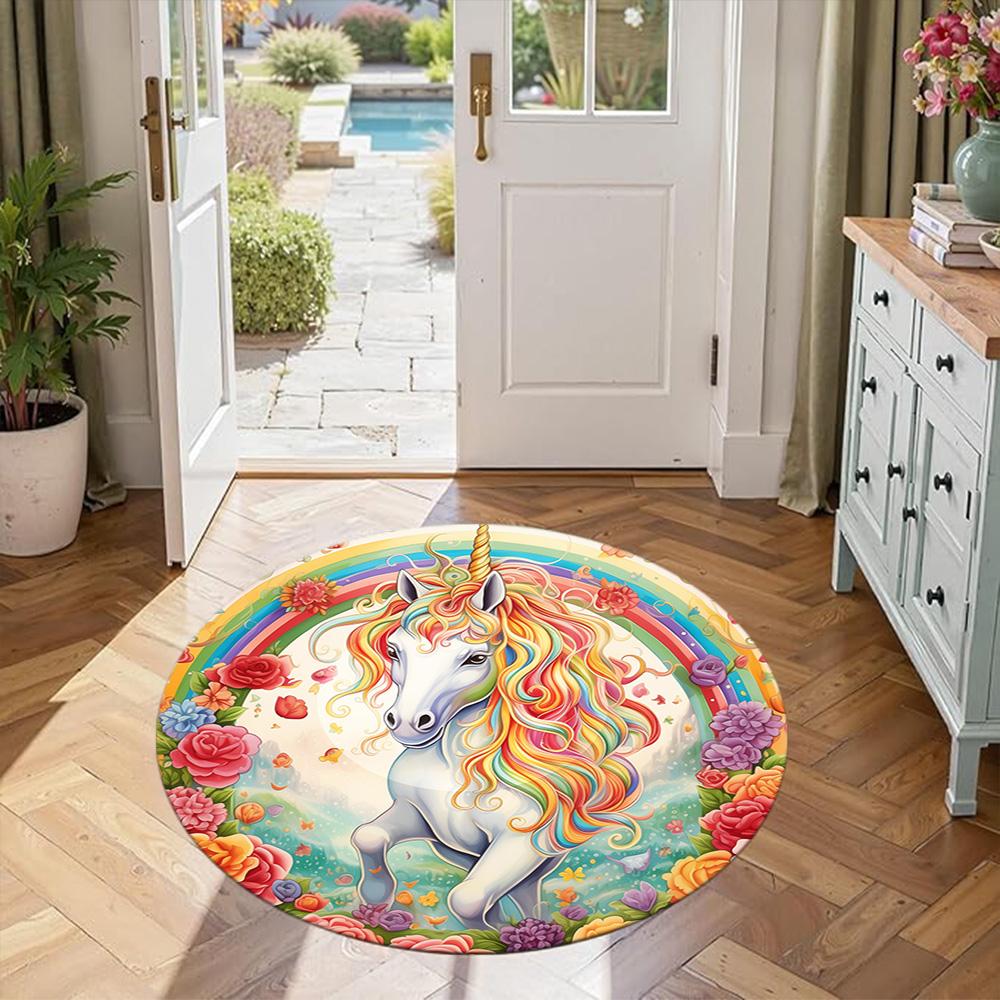 Unicorn Round Area Rug Suitable for Game Room Hallway Balcony Decorate room Antislip Round Carpet Decorate Offices Best for Christmas