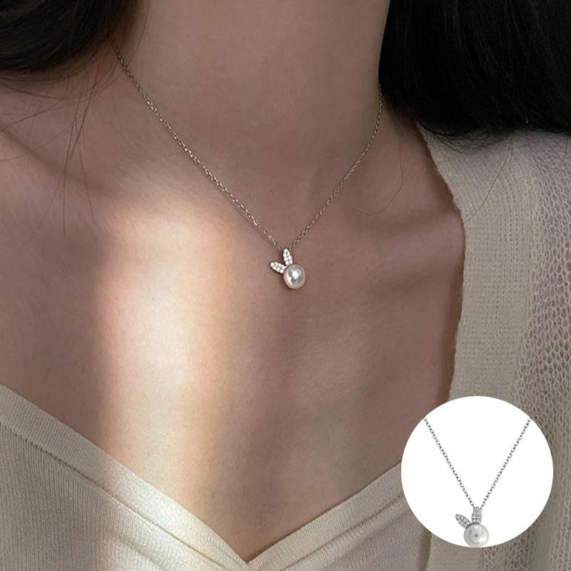 

Жемчуг Циркон Кролик Симпатичный кулон Ожерелье Женская Ключичная Цепочка