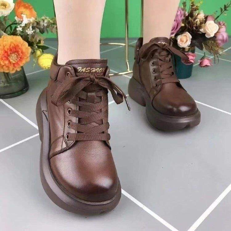 Snow boots soft leather fashion thick-soled soft-soled Martin boots women's 2025 winter lace-up piled thickened snow boots cotton boots