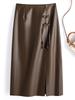 Women's Retro High-Waist Leather Pencil Skirt with Frog Buttons