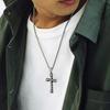 Men's Retro Cross Titanium Steel Necklace - European & American Style, Long Sweater Chain, Hip Hop, Versatile for Couples.
