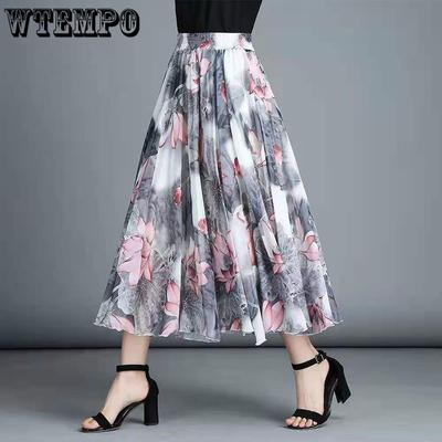 Zomer Chiffon Rok Lang Plus Size Rok Bohemien Bloemen Grote Zwaai Vrouwelijke Strandrok Lange Rok Dames A-lijn Rok