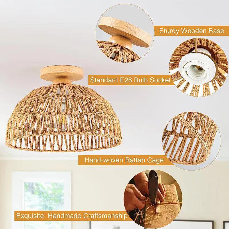 Vintage Woven Vine Ceiling Lamp - Industrial Style for Hallway, Living Room, Dining Room, Bedroom, Study