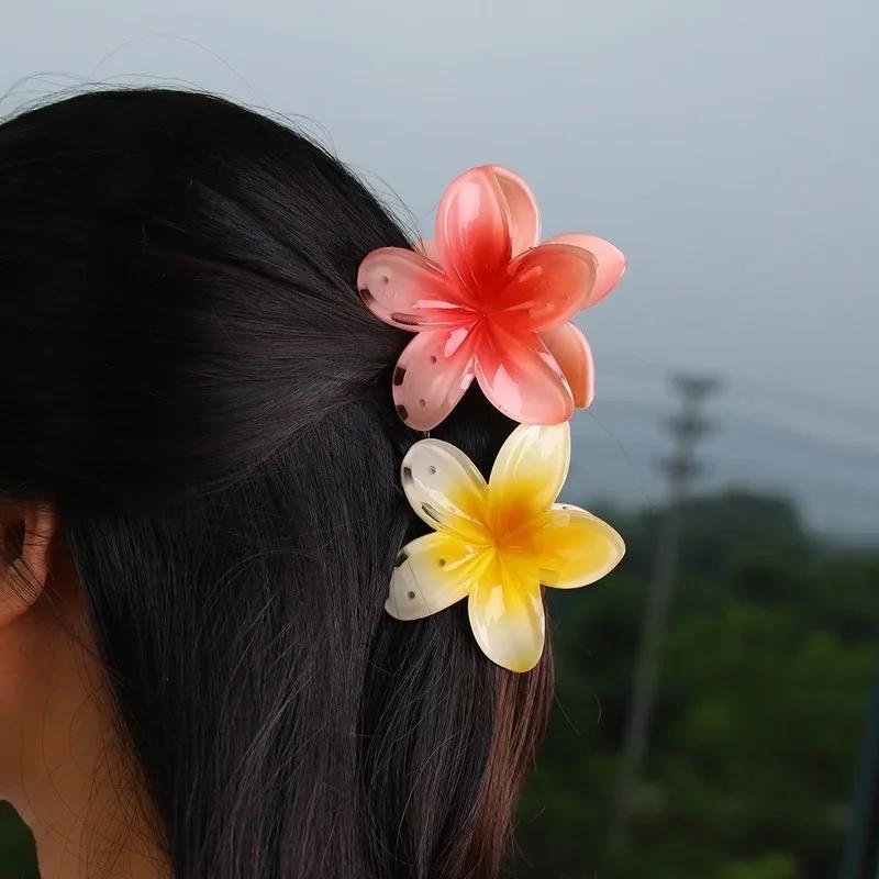 New Fashion Summer Gradient Flower Acrylic Hair Clip For Women Sweet Ponytail Hair Claw Shark Hairpin Barrettes Hair Accessories