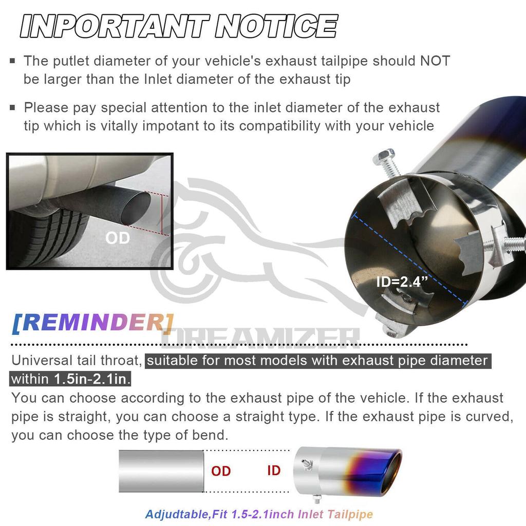 63MM Straight/Bend Chrome Universal Car Exhaust Nozzle Muffler Tip Pipe Round TailPipe Stainless Steel Car Tuning