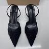 Fashion 2025 New Black Woman Embroidered Mesh Open Heel Shoes Fashion Print Stiletto Women High-heel Pumps Sexy Pointed End Sandals