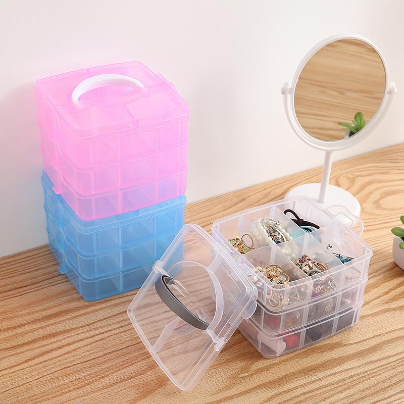 Household Three-Layer Portable Storage Box, Transparent Jewelry Storage Box, Hardware Tool Storage Box, Toy Storage Box