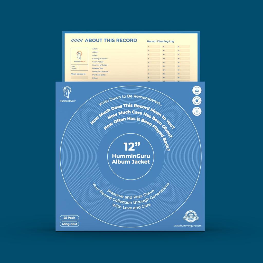 HumminGuru Original Jacket Thickness 400GSM Record Jackets 25 Pieces Odorless Renewable Cardboard Material Original (12" Jacket)