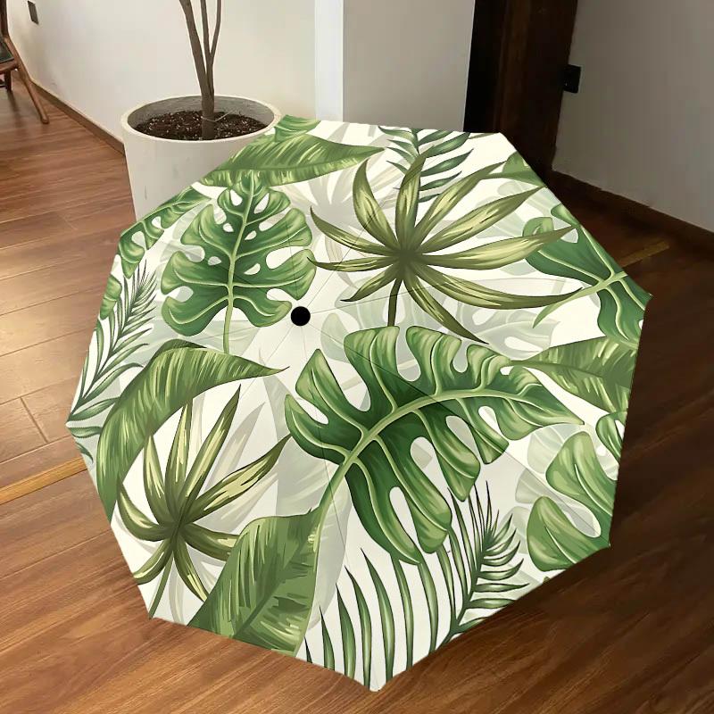 1PC Tropical Leaves Pattern Umbrella-8-Rib Reinforced, Automatic Open, Lightweight & Durable, Cute Fashion Accessory for Outdoor-P71