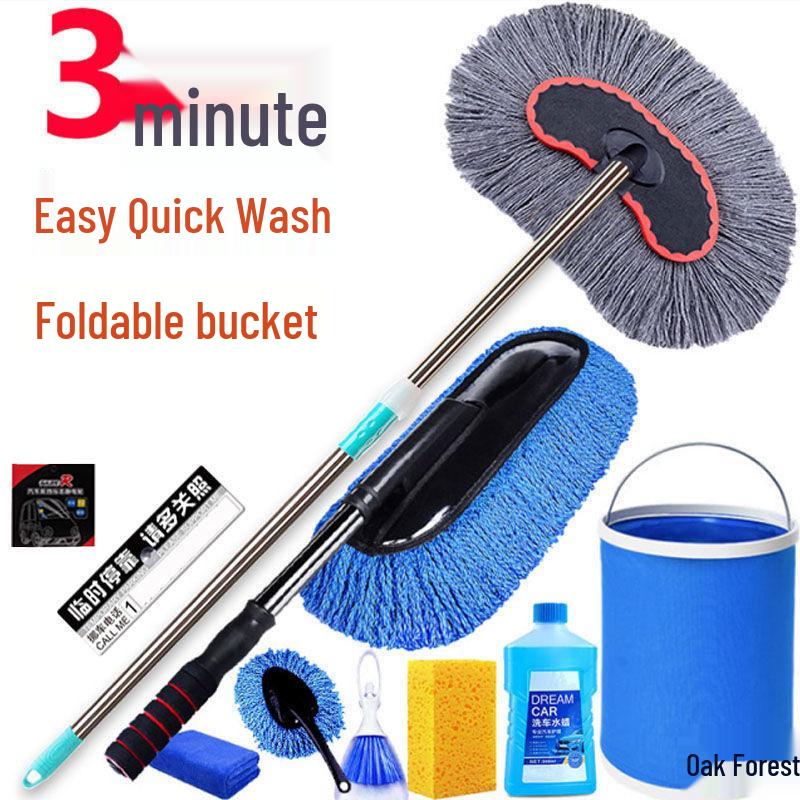 Telescopic Car Wash Mop with Long Handle and Soft Bristle Brush