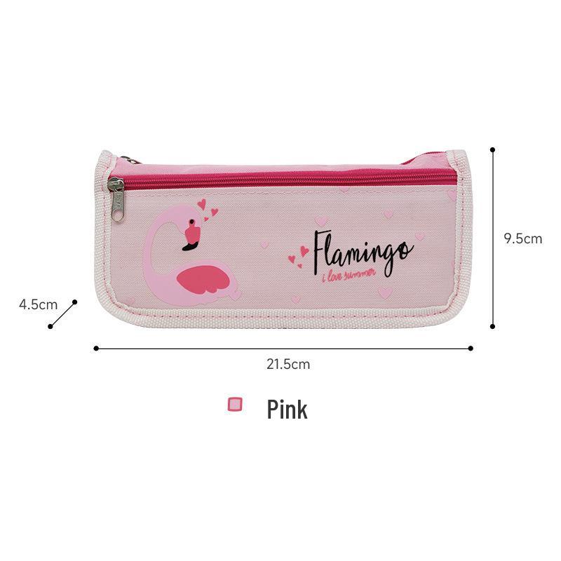 Flamingo Double Zipper Pencil Case - Large Capacity Stationery Box with Cute Pattern розовый