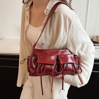 Borse a spalla in pelle PU con design a doppia tasca per donna 2024 Nuova tendenza moda Borsa a tracolla femminile Borse a mano argentate