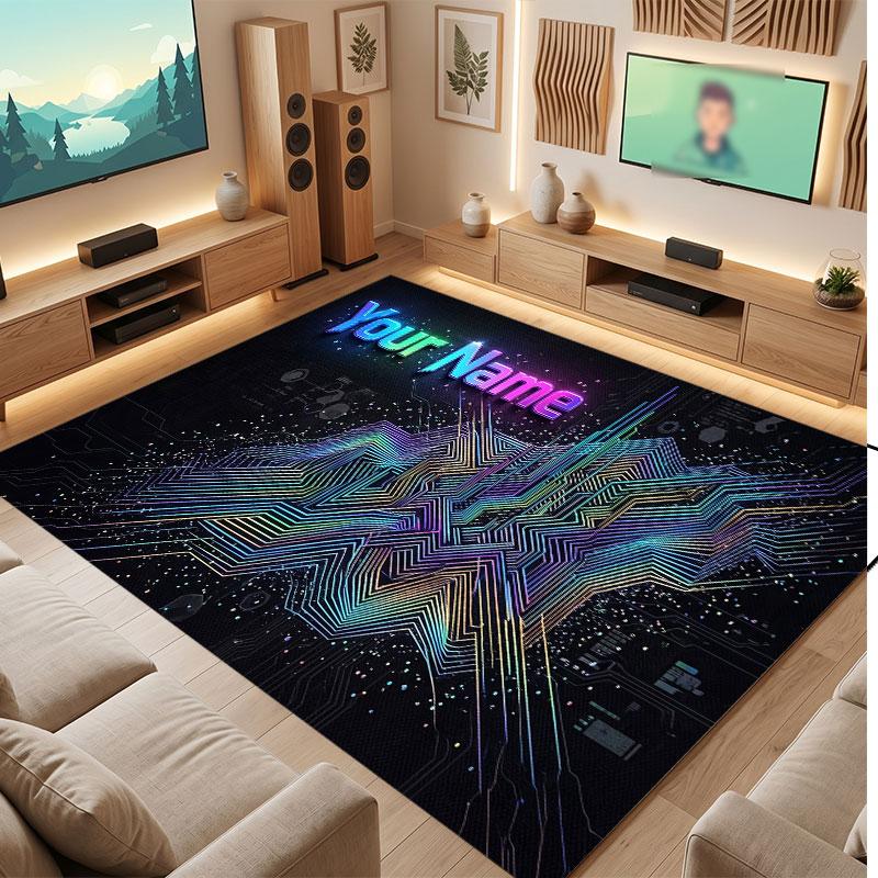 Stadt Cyberpunk Thema Kristall Samt Boden Teppich Personalisiert Benutzerdefinierter Name Text Warmer Teppich Heimdekoration
