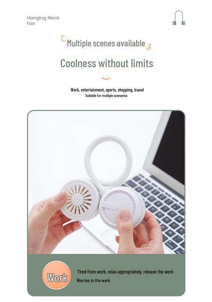 Portable Foldable Neck Fan: Silent, Leafless Design with USB Rechargeable and Rotating Wind. Ideal for Sports and Travel.