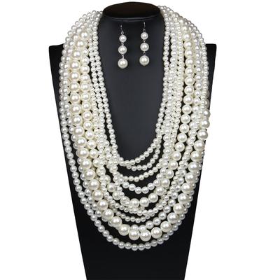 European and American Fashion Multi-layer Exaggerated Pearl Necklace Earrings Set Temperament Sweater Chain Women's Neck Chain