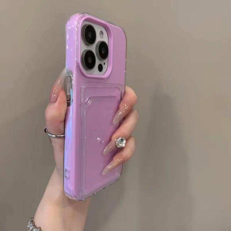 NEW 2 in1  TPU+PC Card Bag Candy Color Phone Case For iPhone 16 15 Pro Max 12 13 14 11 Protective Cover Funda Coque
