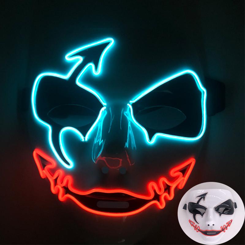 LED Ręcznie malowana Maska Halloween Karnawał Bal maskowy Cosplay Horror Akcesorium Męska Maska Dziwna Maska na twarz Świecąca Maska Disfraz