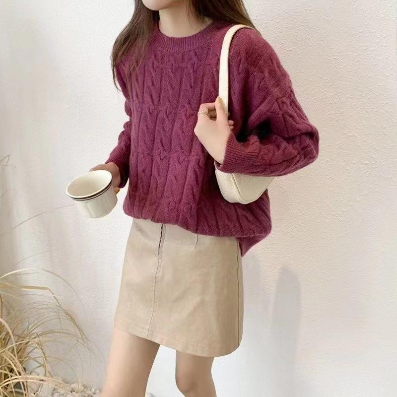 

New fashion lazy style bottoming sweater women s autumn and winter loose thickened top wearing knitted sweater tide average size красный