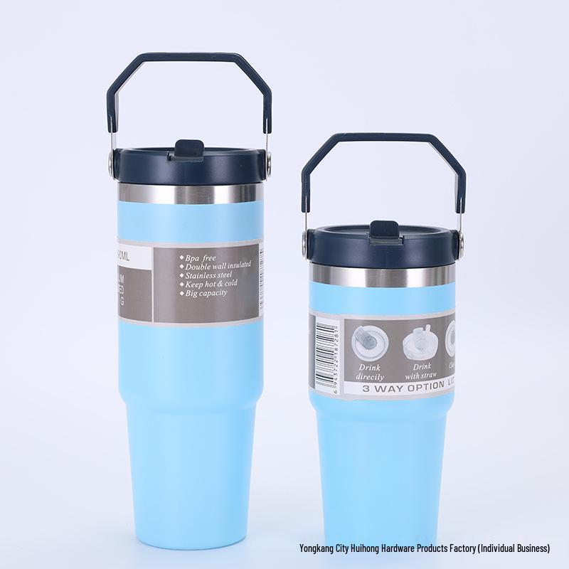 

Portable Stainless Steel Insulated Cup with Straw, 20oz/30oz, Ideal for Cold Drinks in Cars. 20oz небо синє кольору