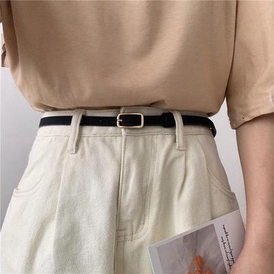 Women's Retro Black Leather Belt - Versatile, Simple, Thin Design for Trousers, Skirts, Suits, and Jeans
