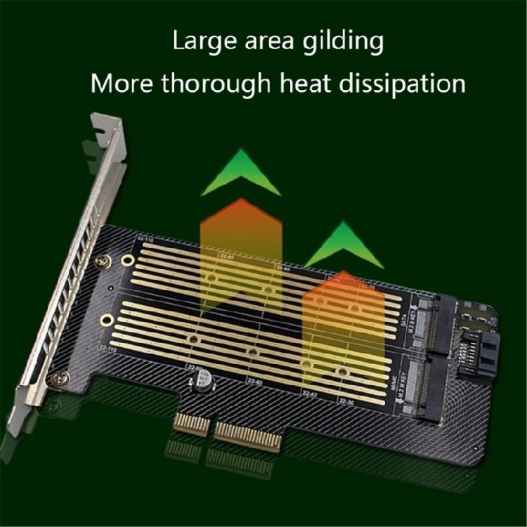 M.2 NVME Accelerator-kort Dubbla SSD-enheter till PCIE-adapterkort Stöder M+B-nyckel SSD-enheter till PCIE-omvandlare NVME-adapterkort