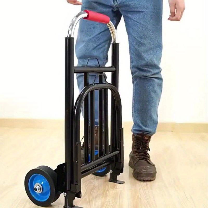Adjustable Height Foldable Hand Truck with Wheels -Heavy Duty Steel Frame, Portable Utility Cart for Home, Shopping, Luggage Use