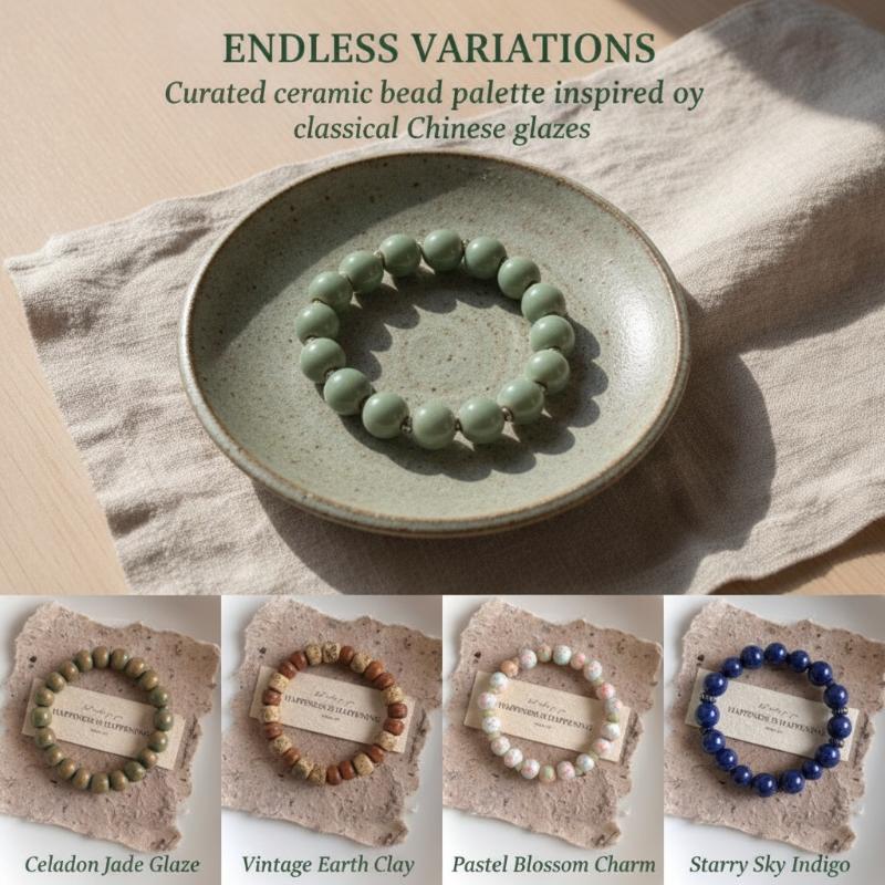 Boho Keramik Perlen Armband für Damen Zartrosa Rund mit Marmor Quadratischen Perlen, Elastisches Dehnbares Design für den Alltag & Geschenk
