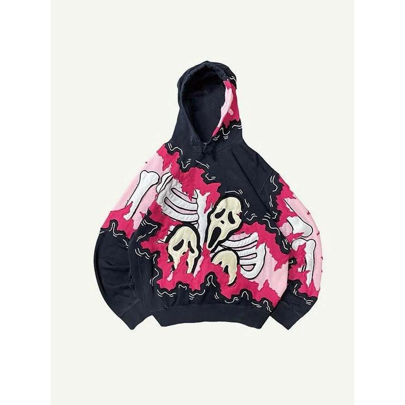 2025 new American retro skull skeleton series 3D digital printing trend hoodie sweater