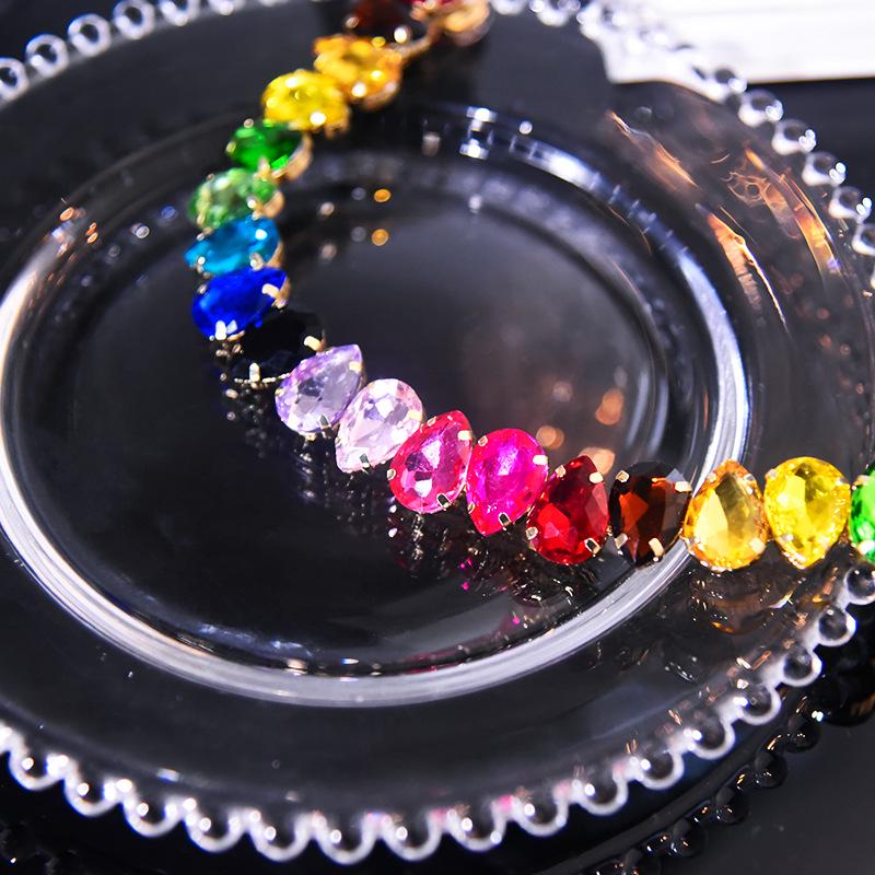 Exquisite Colorful Crystal Teardrop Choker Necklace for European & American Banquet Dress