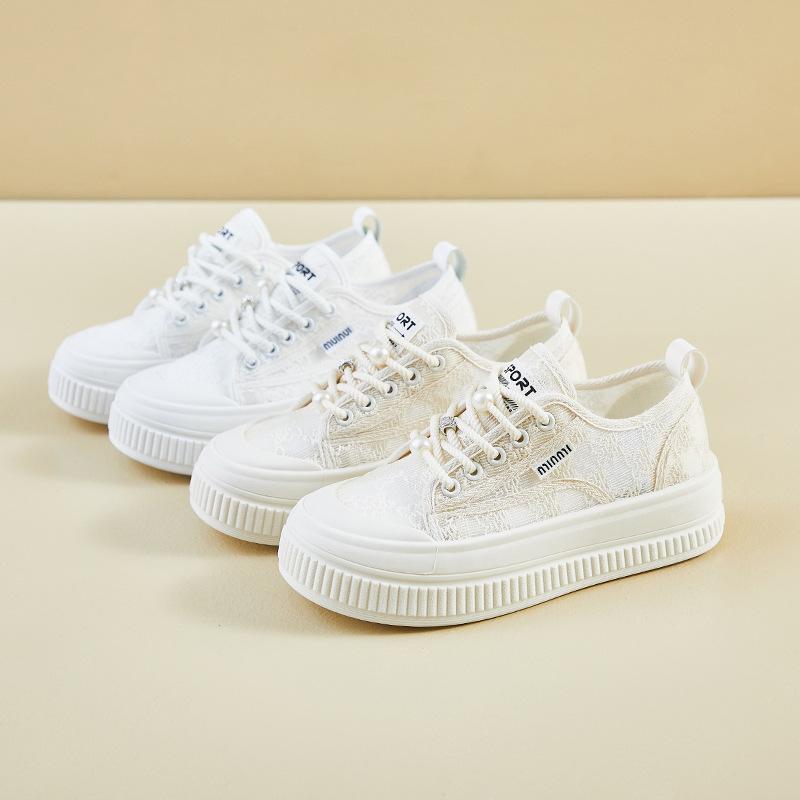 Nové letní bílé boty pro studentky, silná podrážka, zvýšené, síťované, prodyšné, ležérní, streetový styl