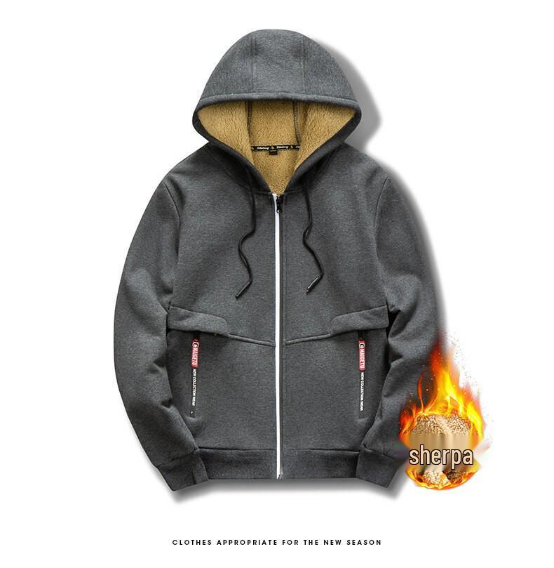 Men's Lamb Fleece Hoodie: Velvet-Lined, Thickened, Autumn/Winter, Casual Sportswear Jacket