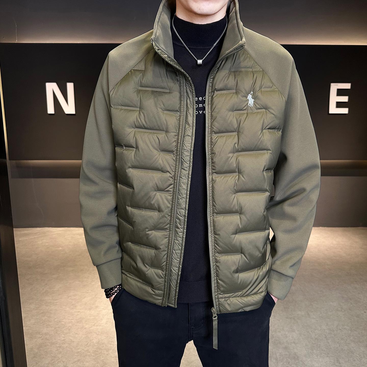 

Men s Winter Knitted Patchwork Thick Down Jacket with Stand Collar - Short, Warm, High-End, Trendy. 4XL зелений