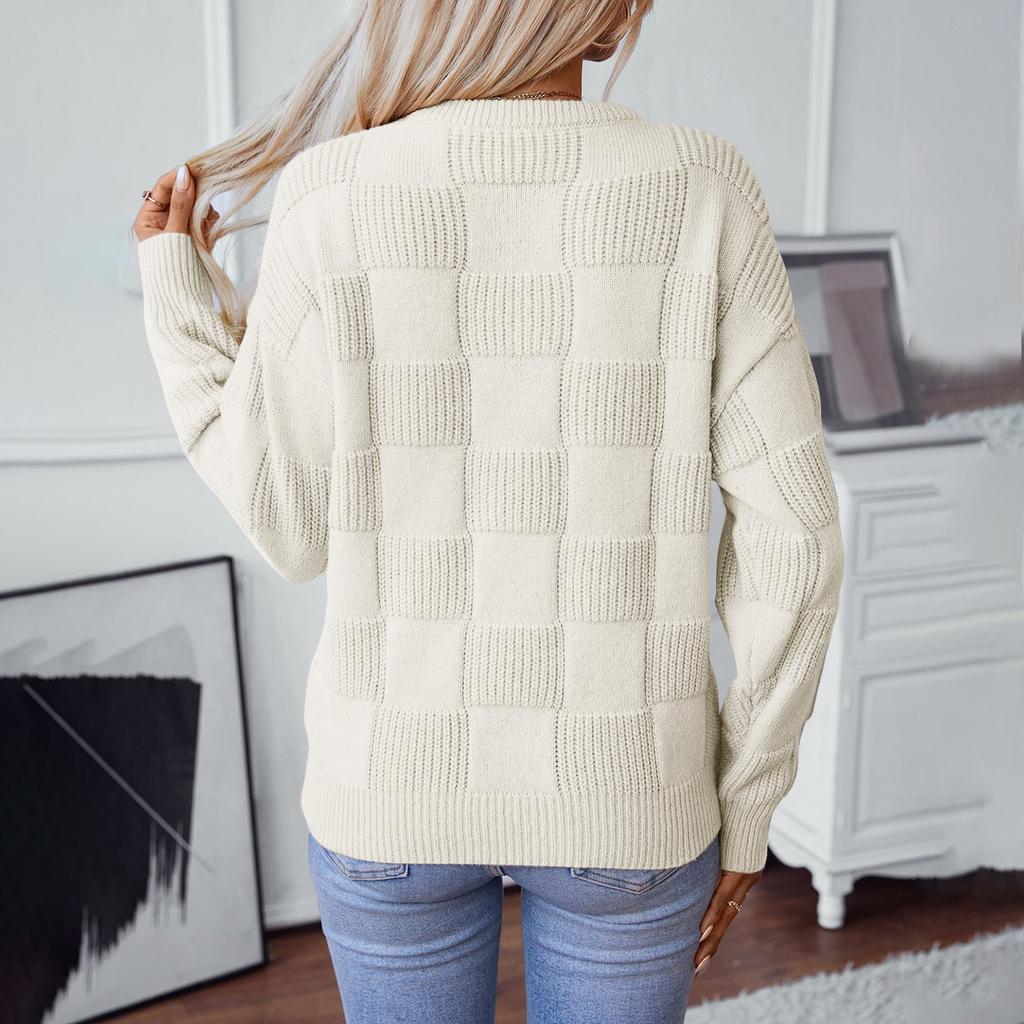 Pull tricoté décontracté à manches longues et col rond pour femme