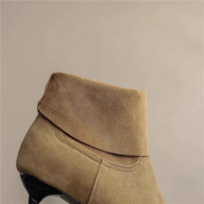 Women's high-heeled short boots spring and autumn pointed-toed thin-heeled simple large-size short boots