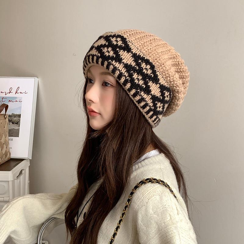 Wool Textured Knitting Beanie Women Cap Ear Protection Loose Fit Seasons Cold