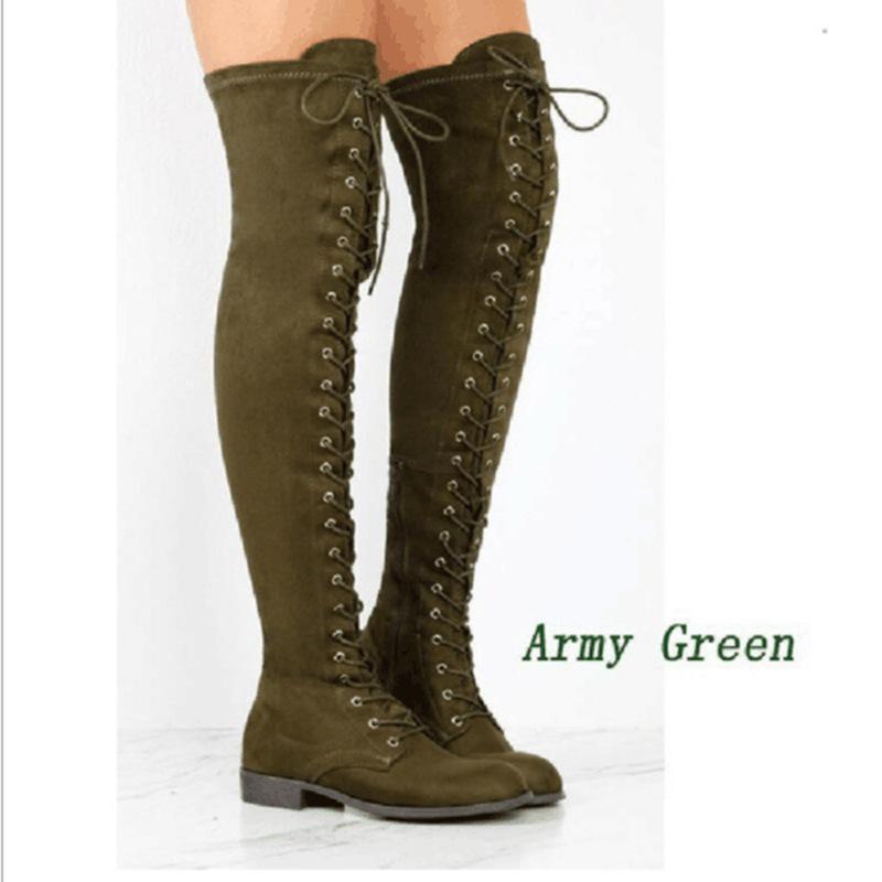 2020 Plus Size Lace-up Over-the-Knee Women's Knight Boots with Low Heel