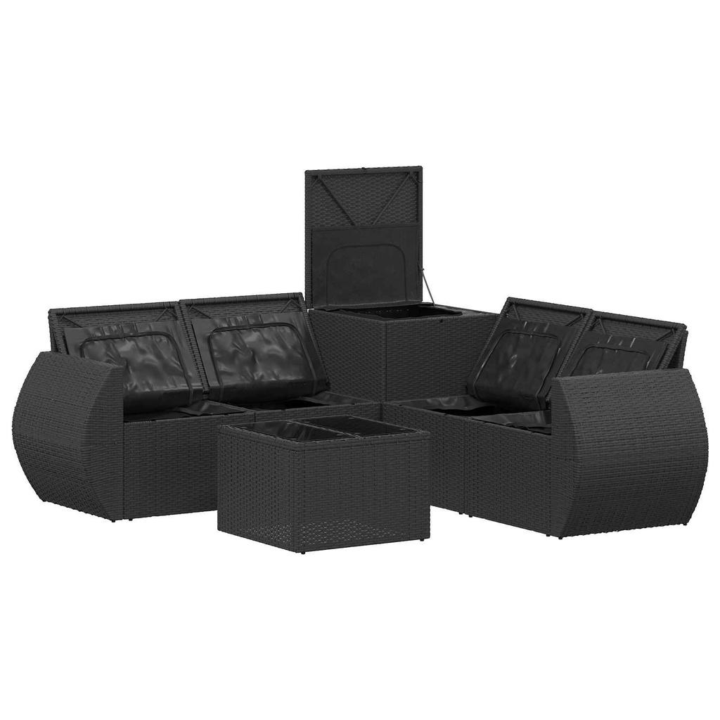 Sofa Set 6 pcs Black Poly Rattan and Steel