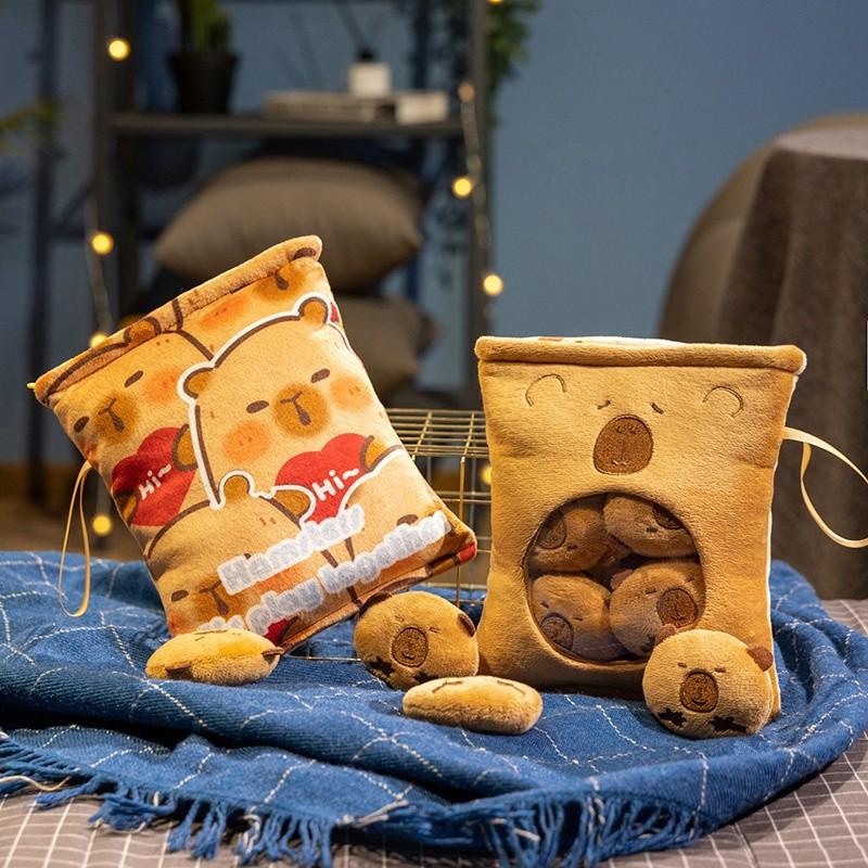 Capybara Snack Bag Plush, Removable Stuffed Animals with 4 Mini Capybara Stuffed Animals Kawaii Pudding Pillow Plush Decor for K
