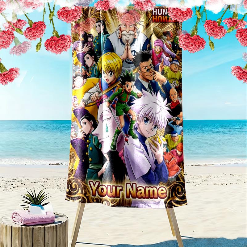 Name Custom Anime Hunter x Hunter Print Beach Towel, Large Soft Quick Dry Towel for Beach Camping Swimming
