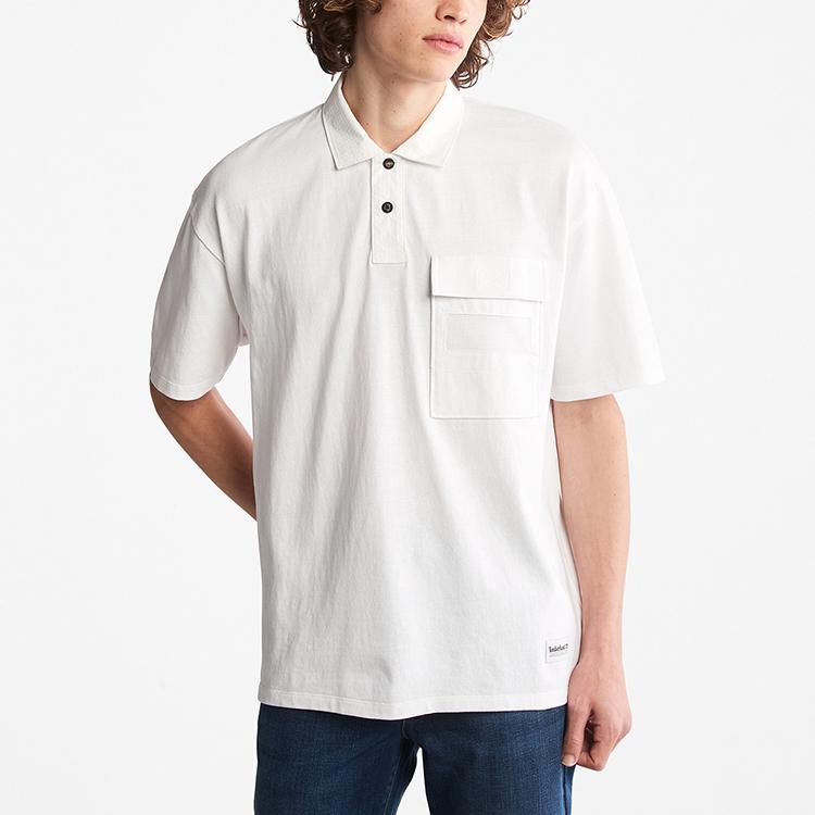 Timberland Casual Large Pocket Polo Shirt Men Tops White A2H23-100
