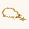 Rz Women's Gold Plated Stainless Steel Charm for Anklet Handmade Starfish Pearl Shell Jewelry Waterproof Non-Fading Accessories