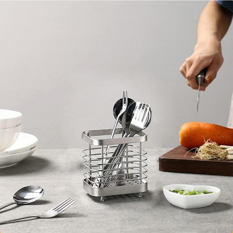 Stainless Steel Cutlery Holder Drainer Cutlery Drainer for Sink Chopstick and Knife Fork Spoon Storage Rack Kitchen Utensil Tool