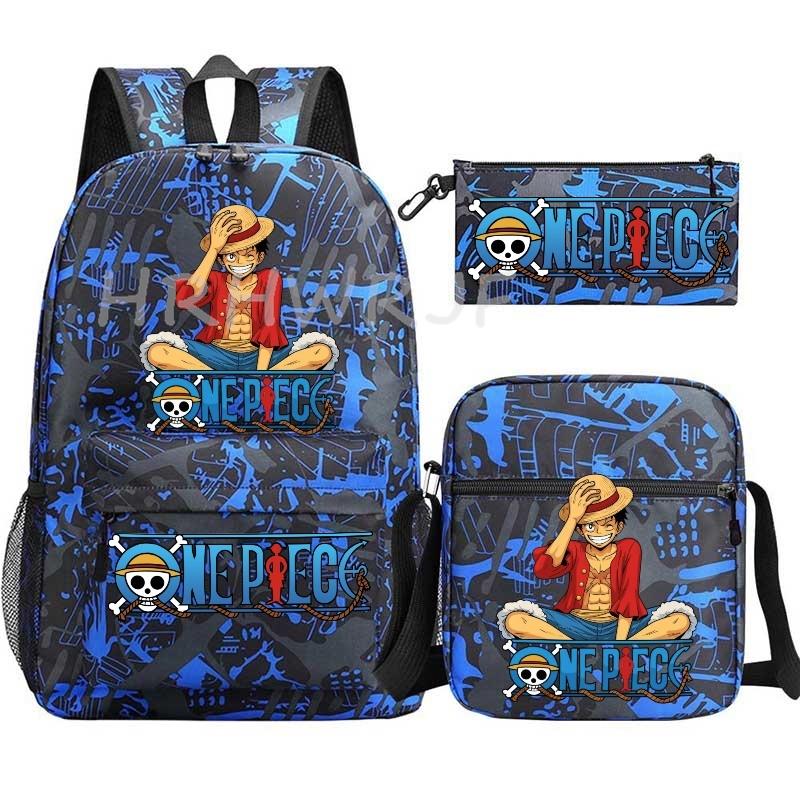 Anime ONE PICEC Backpack Monkey D Luffy Capacity Casual Student SchoolBag 3pcs Lightweight Women Men Travel Casual Mochilas