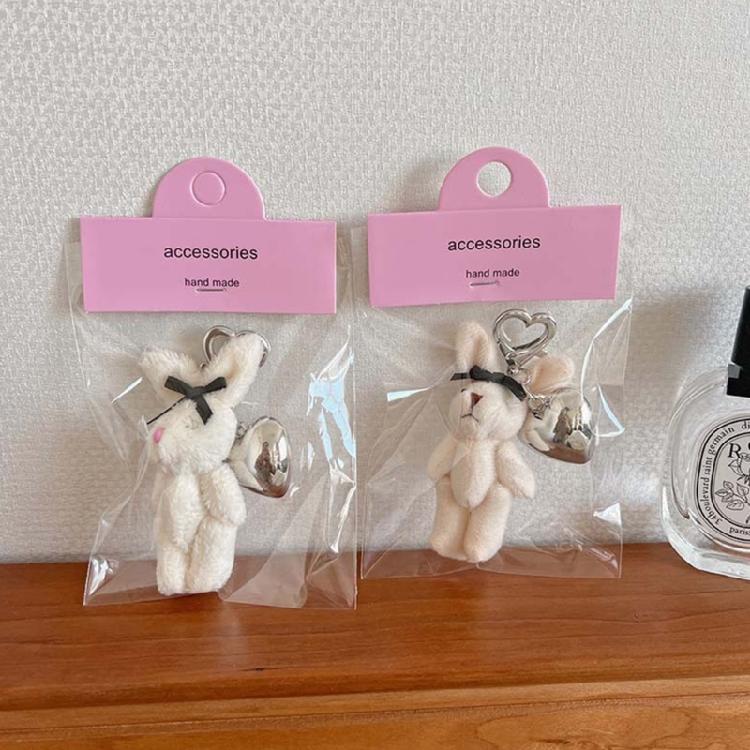 Cartoon Rabbits Toy Keyring Plush Bunnys with Heart Pendant Keychain Animal Charm Key Chain Women Girl Bag Accessories