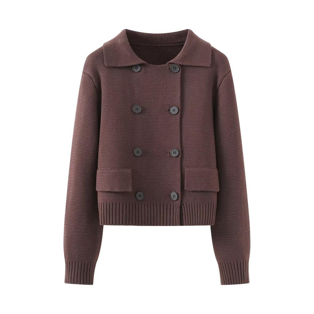 European and American Style, New Women's Clothing, Foreign Style, Fashionable, Casual Double-breasted Lapel-neck Knitted Cardigan