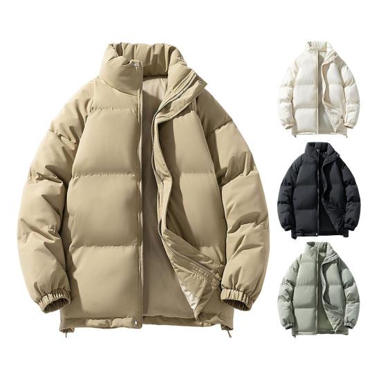 Vinter bomullsrock Ståkrage Långärmad Dragkedja Knappslå Pufferjacka Fickor Enfärgad Loose Fit Förtjockad Varma ytterkläder