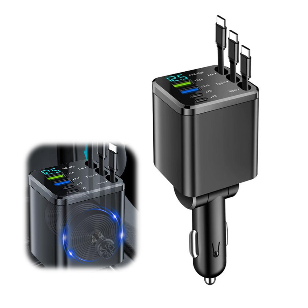 

7 IN 1 Retractable Charger Usb Type C Pd Cable Power Supply For Iphone Fast Charging Cable Cigarette Lighter Adapter