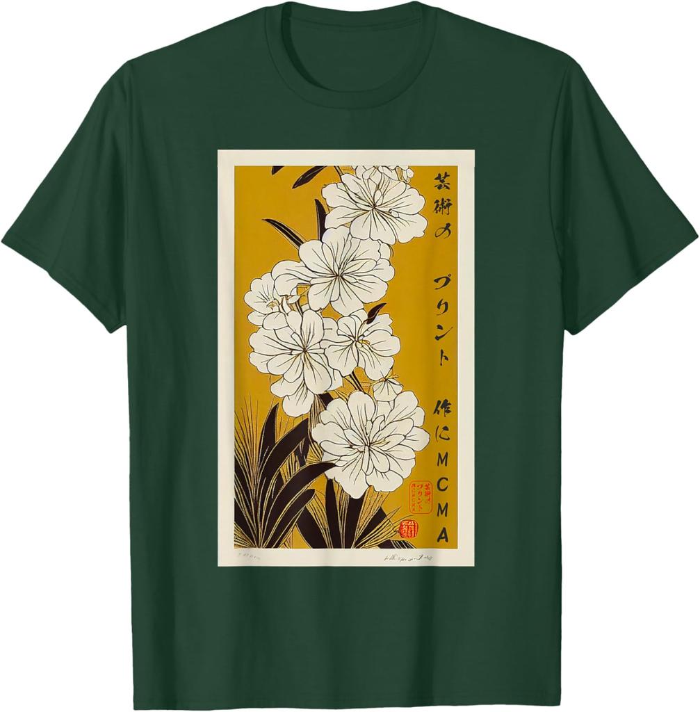Japanese Floral Art Ukiyoe Print Mens Cotton Graphic Tee Casual Short Sleeve TShirt