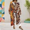 Women Plus Size Printed Round Neck Long Sleeve Layered Top Wide Leg Cropped Pants Two Piece Set